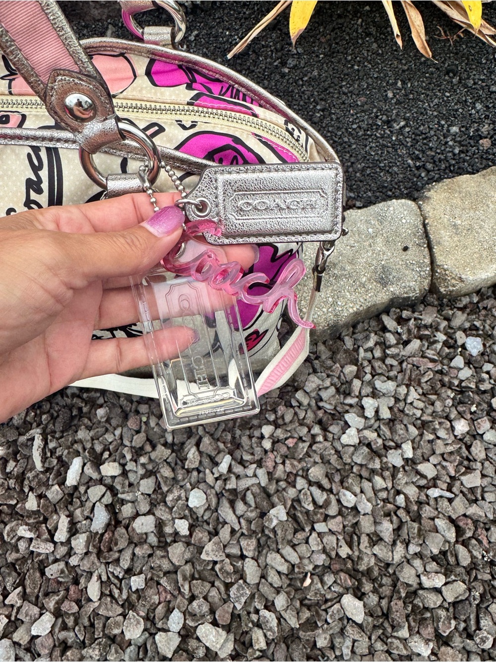 Coach Poppy Glam Floral Graffiti Satchel Crossbody Bag Pink Silver K1077-16308 - Picture 7 of 17